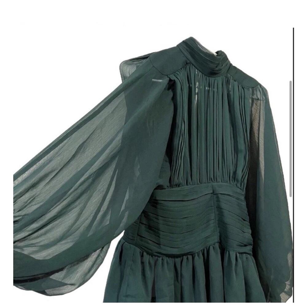 Express Dark Green Long-Sleeve Tiered Midi Dress - Picture 5 of 8